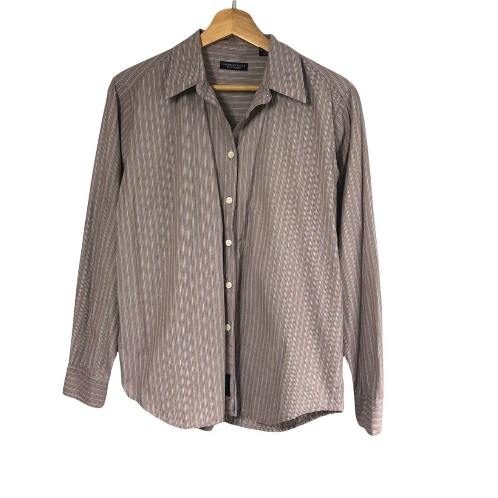 𝅺american Eagle Men's Long Sleeve Button Down Shirt Red, Green Blue Stripe M
